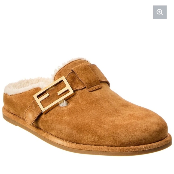 Fendi Shoes - FENDI Feel FF Shearling Buckled Sabots Mules Slides Flat Clog Sandals